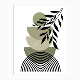 Geometric Abstract Leaves Branch Spiraled Circle Art Print