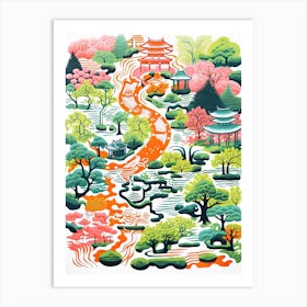 Portland Japanese Gardens Abstract Riso Style 1 Art Print