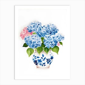 Hydrangea Painting Blue And White Vase Planter Art Print