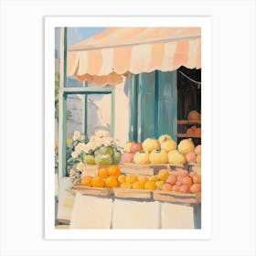 Fruit Stand with Flowers and Awning Art Print