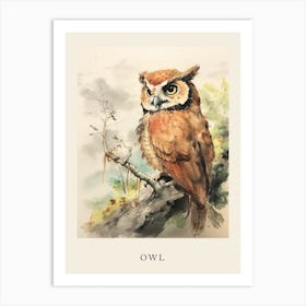 Beatrix Potter Inspired  Animal Watercolour Owl 1 Art Print