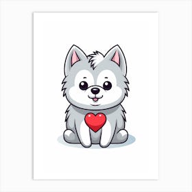 Kawaii Husky Heart Character Art Print