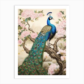 Peacock Animal Drawing In The Style Of Ukiyo E 2 Art Print