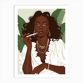 Illustration Of A Woman Smoking A Cigarette Art Print