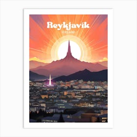 Reykjavk Iceland Sunrise Modern Travel Illustration Art Print