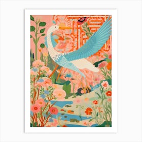 Maximalist Bird Painting Great Blue Heron 1 Art Print