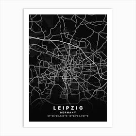 Leipzig Germany Black Map Art Print