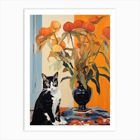 Lily Flower Vase And A Cat, A Painting In The Style Of Matisse 1 Art Print