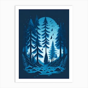 A Fantasy Forest At Night In Blue Theme 98 Art Print