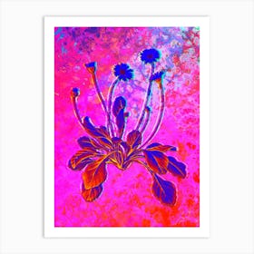 Daisy Flowers Botanical in Acid Neon Pink Green and Blue n.0197 Art Print