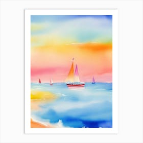 Watercolor Of Sailboats On The Sea 1 Art Print