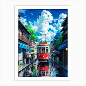 Lofi Anime Art, Anime Canvas Art: Vibrant Lofi Inspired Train Scenery for Urban Decor Enthusiasts, Perfect for Cultural Art Lovers Art Print