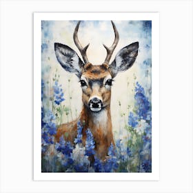 Deer In Bluebonnets 1 Art Print