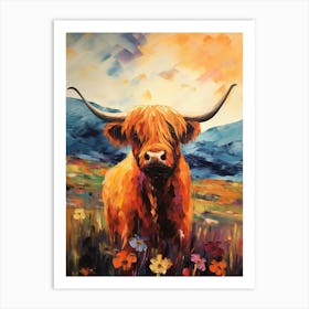 Brushstroke Impressionism Style Painting Of A Highland Cow In The Scottish Valley 1 Art Print