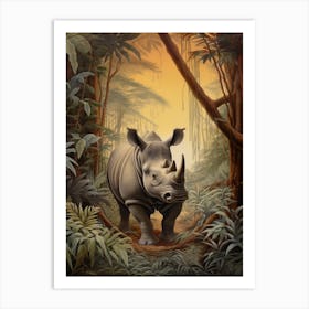 Rhino In The Trees At Sunset Realistic Illustration 3 Art Print