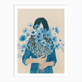 Spring Girl With Blue Flowers 2 Art Print