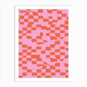 Retro Aesthetic Abstract Geometric Checkerboard in in Pink And Orange Art Print