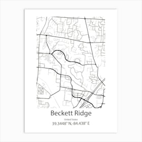 Beckett Ridge,United States Minimalist Map 1 Art Print