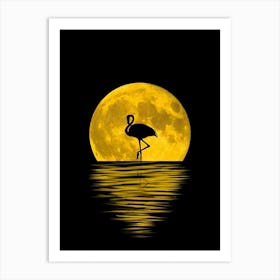 Flamingo At The Moon Art Print