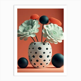 Polka vase with 3d flowers Art Print