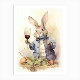 Bunny Tasting Wine Rabbit Prints Watercolour 4 Art Print