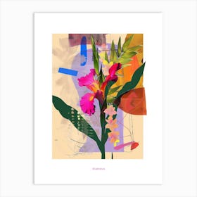 Gladiolus 1 Neon Flower Collage Poster Art Print