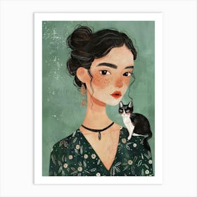 Asian Girl With Cat 2 Art Print