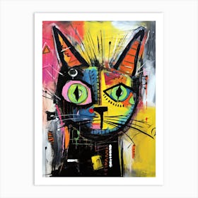 Paws and Street Art: Basquiat's style Black Cat Odyssey Art Print