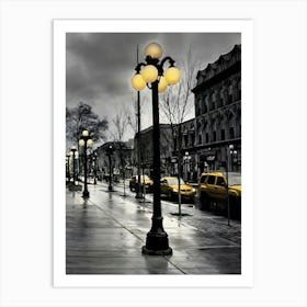Street Lights In The Rain Art Print
