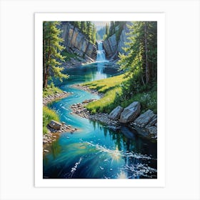 Waterfall In The Mountains Art Print