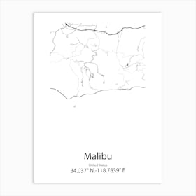 Malibu,United States Minimalist Map Affiche