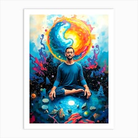 A Man in Zen Meditation Portrait Art Print