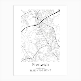 Prestwich,United Kingdom Minimalist Map Art Print