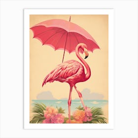 Vintage Pink Flamingo Illustration Kitsch Art Print