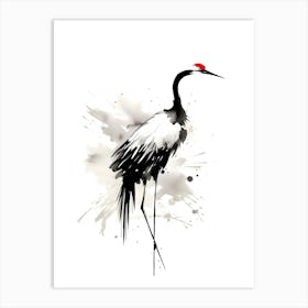 Japanese Crane Sumi-e Art Print