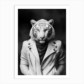 Cute White Tiger Wearing Jacket Art Print