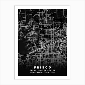 Frisco Texas USA Black Map Art Print