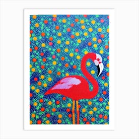 Flamingo 2 Yayoi Kusama Style Illustration Bird Art Print