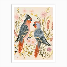 Folksy Floral Animal Drawing Parrot 1 Art Print