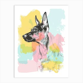 Pastel German Pinscher Dog Pastel Line Illustration  2 Art Print