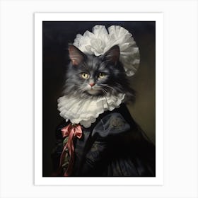 Rococo Style Painting Of A Black Cat 4 Art Print