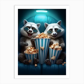 Cartoon Tres Marias Raccoon Eating Popcorn At The Cinema 1 Art Print