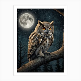 Owl At Night 4 Art Print