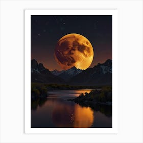 Full Moon Over Lake Art Print