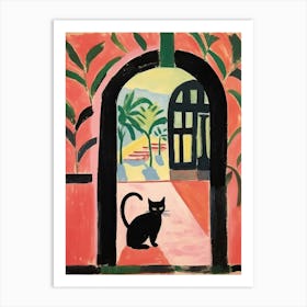 Matisse Style Painting Black Cat In Morocco Pink Wall Art Print
