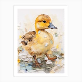 Sweet Mixed Media Duckling Collage 2 Art Print