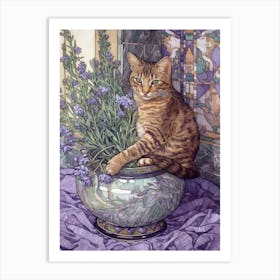 Lavender With A Cat 3 Art Nouveau Style Art Print