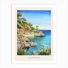 Swimming In Zakynthos Greece 2 Watercolour Poster Art Print