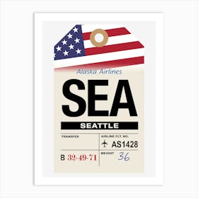 Seattle (SEA) Washington, USA Vintage Airline Luggage Tag Art Print