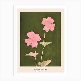 Pink & Green Nasturtium 2 Flower Poster Art Print